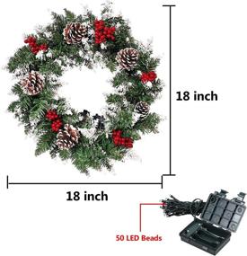 img 2 attached to 🎄 18-inch Pre-Lit Christmas Wreath with Battery Operated Timer, 50 LED Lights, Pine Cone, and Red Berries – Indoor and Outdoor Xmas Decoration for Front Doors & Fireplaces