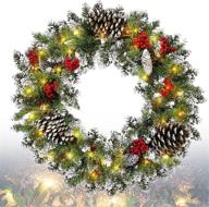 🎄 18-inch pre-lit christmas wreath with battery operated timer, 50 led lights, pine cone, and red berries – indoor and outdoor xmas decoration for front doors & fireplaces logo