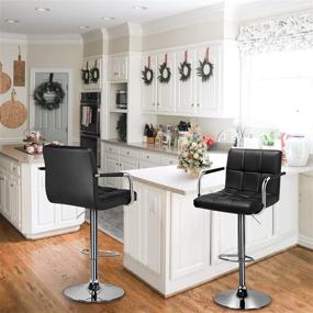 img 3 attached to 🪑 Huracan Set of 2 Black Swivel Bar Stools with Arms - Modern Island Chairs for Kitchen - Adjustable Height and 360 Degree Swivel - With Back and Armrest - (Black/White, 2pcs)