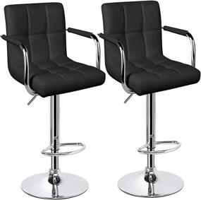 img 4 attached to 🪑 Huracan Set of 2 Black Swivel Bar Stools with Arms - Modern Island Chairs for Kitchen - Adjustable Height and 360 Degree Swivel - With Back and Armrest - (Black/White, 2pcs)