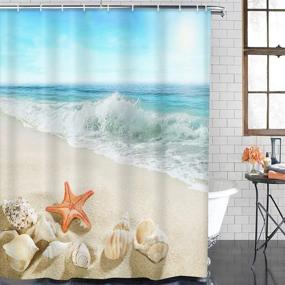 img 3 attached to 🌊 Beach Summer Seascape Starfish Coastline Ocean Sunny Shower Curtain Set with Non-Slip Rugs Toilet Lid Cover and Bath Mat - ArtSocket 4 Pcs Bathroom Decor Set 72" x 72