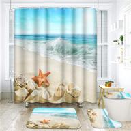 🌊 beach summer seascape starfish coastline ocean sunny shower curtain set with non-slip rugs toilet lid cover and bath mat - artsocket 4 pcs bathroom decor set 72" x 72 logo