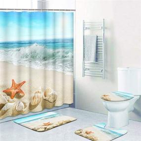 img 2 attached to 🌊 Beach Summer Seascape Starfish Coastline Ocean Sunny Shower Curtain Set with Non-Slip Rugs Toilet Lid Cover and Bath Mat - ArtSocket 4 Pcs Bathroom Decor Set 72" x 72