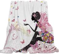 🧚 fairy girl with wings garden flying butterflies print flannel fleece bed blanket - ultra soft throw blanket | all-season warm lightweight cozy plush blankets for living room/bedroom | 40 x 50 inches logo