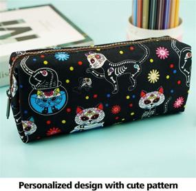 img 1 attached to 🎃 LParkin Day of the Dead Cats Pencil Case: A Vibrant Dia de los Muertos Gadget Box!