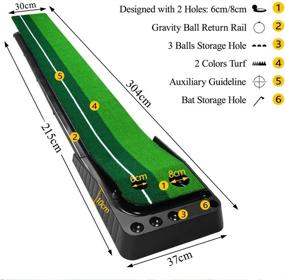 img 2 attached to 🏌️ SEISSO Golf Putting Green Mat, 10ft Portable Putting Mat with Auto Ball Return Feature - Perfect Golf Gift & Game for Indoor, Home & Office Use - Outdoor Golf Lover Equipment incl. 6 Balls