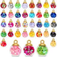 colorful glass ball charms with shining stars, heart-shaped sequins, and peach heart sequins - 16mm crystal glass ball pendants for jewelry making supplies, ideal for diy necklace bracelet crafts logo