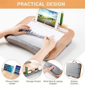 img 2 attached to Height Adjustable Lap Desk - Fits up to 15.6 inch Laptop, Ohuhu Portable Lap Laptop Desk with Soft Pillow Cushion, Anti-Slip Strip & Storage Pockets for Notebook, MacBook, Tablet Laptop Stand