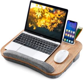img 4 attached to Height Adjustable Lap Desk - Fits up to 15.6 inch Laptop, Ohuhu Portable Lap Laptop Desk with Soft Pillow Cushion, Anti-Slip Strip & Storage Pockets for Notebook, MacBook, Tablet Laptop Stand
