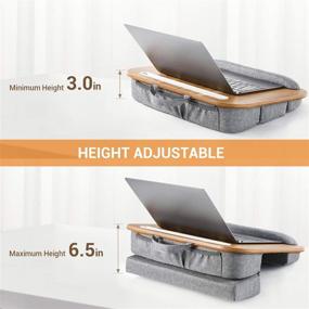 img 3 attached to Height Adjustable Lap Desk - Fits up to 15.6 inch Laptop, Ohuhu Portable Lap Laptop Desk with Soft Pillow Cushion, Anti-Slip Strip & Storage Pockets for Notebook, MacBook, Tablet Laptop Stand