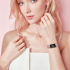 img 2 attached to 🔗 Магнитные металлические ремешки Fitbit Charge 5 с сетчатой петлей - запасные стальные регулируемые браслеты на запястье для активного трекера Charge 5 для женщин и мужчин в цвете "розовое золото" (маленький размер)