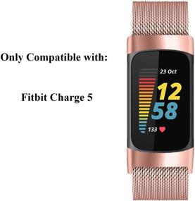 img 3 attached to 🔗 Магнитные металлические ремешки Fitbit Charge 5 с сетчатой петлей - запасные стальные регулируемые браслеты на запястье для активного трекера Charge 5 для женщин и мужчин в цвете "розовое золото" (маленький размер)