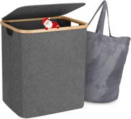 🧺 bamboo laundry basket with lid, 60l collapsible hamper and washable bag - waterproof sorter for bedroom, toys and clothing organization logo