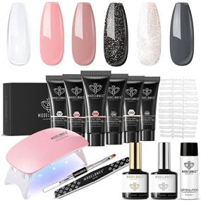 img 4 attached to 💅 Modelones Poly Nail Extension Gel Kit - 6 Colors All-In-One Poly Nails Gel Kit with Nude, Clear, Black, Pink Shades; Builder Glue Gel, Nail Lamp, Base & Top Coat Set; Nail Forms, French Manicure Set for DIY Beginners at Home