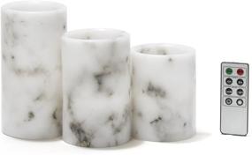 img 3 attached to 🕯️ Remote-Controlled Flameless Pillar Candles - 3x4 3x5 3x6 Inch, 3 Pack, Marble Real Wax, Battery Operated, Flickering LED Light, Timer & Batteries Included