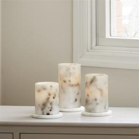 img 2 attached to 🕯️ Remote-Controlled Flameless Pillar Candles - 3x4 3x5 3x6 Inch, 3 Pack, Marble Real Wax, Battery Operated, Flickering LED Light, Timer & Batteries Included