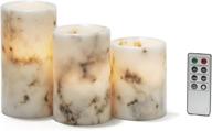 🕯️ remote-controlled flameless pillar candles - 3x4 3x5 3x6 inch, 3 pack, marble real wax, battery operated, flickering led light, timer & batteries included логотип