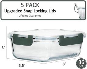 img 3 attached to 🍱 [5-Pack, 36 Oz.] Glass Meal Prep Containers with Lifetime Snap Locking Lids – Airtight Glass Food Containers for Lunch, Microwave, Oven, Freezer, and Dishwasher (4.5 Cup Capacity)