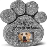 paw print pet memorial stone with customizable photo frame slot - 'you left paw prints on our 🐾 hearts' - loss of pet gift, personalized dog or cat memorial headstone - dimensions: 8.25” x 8” x 1.5” logo