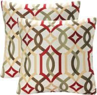 pack of 2 simpledecor jacquard geometric links accent decorative throw pillow covers cushion case, multicolor, 18x18 inch, red - yukore logo