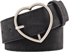 img 4 attached to 👗 Versatile PU Leather Heart Buckle Belt for Women & Men - Adjustable Waist Belt for Dresses, Jeans & More