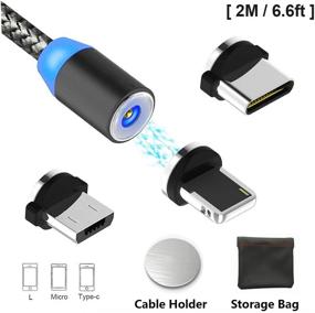 img 4 attached to Керивс Магнитный USB-кабель для зарядки - 3 в 1 быстрая зарядка с LED-подсветкой - Совместим с Android, Micro USB, Type C - Несколько адаптеров - 2 м / 6,6 фт - (1-Черный)