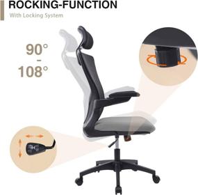 img 1 attached to 🪑 BOSMILLER High Back Ergonomic Office Chair - Breathable Mesh, Adjustable Headrest and Lumbar Support, Flip-Up Arms, Tilt Function, Swivel Computer Desk Chair