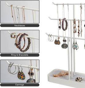 img 1 attached to 🎀 Stylish and Functional 3 Tier Jewelry Display Stand by JackCubeDesign - Tree Organizer, Bracelet Necklace Holder, Earring Ring Tray, Storage Rack (White, 11.02 x 4.52 x 17.67 inches) – MK320F