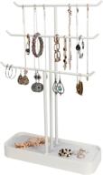 🎀 stylish and functional 3 tier jewelry display stand by jackcubedesign - tree organizer, bracelet necklace holder, earring ring tray, storage rack (white, 11.02 x 4.52 x 17.67 inches) – mk320f логотип