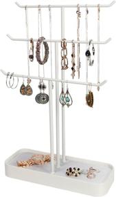img 4 attached to 🎀 Stylish and Functional 3 Tier Jewelry Display Stand by JackCubeDesign - Tree Organizer, Bracelet Necklace Holder, Earring Ring Tray, Storage Rack (White, 11.02 x 4.52 x 17.67 inches) – MK320F