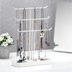 img 2 attached to 🎀 Stylish and Functional 3 Tier Jewelry Display Stand by JackCubeDesign - Tree Organizer, Bracelet Necklace Holder, Earring Ring Tray, Storage Rack (White, 11.02 x 4.52 x 17.67 inches) – MK320F