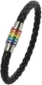 img 4 attached to Nanafast Rainbow LGBT Pride Handmade Braided Bracelet - Titanium Stainless Steel Magnet, PU Leather Weave Plaited Jewelry
