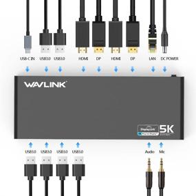 img 3 attached to 🔌 WAVLINK USB C Ноутбук Docking Station - Одиночный 5K/Двойной 4K @ 60Гц Видеовыходы для USB C/A Windows (2 HDMI и 2 DP, Гигабитный Ethernet, 6 USB 3.0) - Без поддержки зарядки для ПК