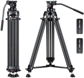 img 4 attached to 📷 RAUBAY 70.8" Professional Heavy-Duty Video Camera Tripod with Fluid Head and 2 QR Plates for DSLR Camcorder, Max Load 17.6lbs, Aluminum Twin Tube Leg with Mid-Level Spreader - Innovative Tilt Tension Design