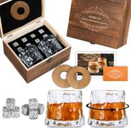 premium whiskey gifts for men: whiskey glass set in wooden 🥃 box with 8 granite rocks chilling stones, including 2 free wooden coasters (upgraded) logo