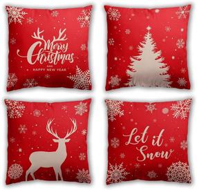 img 4 attached to 🎄 YIYIE Christmas Throw Pillow Covers 18×18 Set of 4 | Red Linen Farmhouse Pillowcases for Sofa Couch | Xmas Decorations - Snowflake Pine Forest Reindeer | Let It Snow - Holiday Pillow Covers