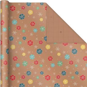 img 1 attached to 🎁 Hallmark Sustainable Kraft Wrapping Paper: Bright and Bold Christmas Edition - Cut Lines on Reverse (3 Rolls: 90 sq. ft. ttl) Snowflakes, Pink Trees, and "All Kinds of Merry