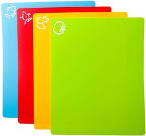 img 1 attached to 🔪 Carrollar Color-Coded Flexible Plastic Cutting Board Mats with Food Icons, Non-Slip Backing, Set of 4