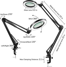 img 1 attached to 🔍 Lancosc Magnifying Desk Lamp - 8 Diopter, 5X Real Glass Lens, 3 Color Modes, Stepless Dimmable, Adjustable Swivel Arm with Clamp, LED Magnifier Light and Stand for Crafts, Reading, Close Work - Black