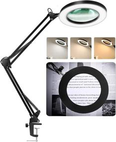 img 4 attached to 🔍 Lancosc Magnifying Desk Lamp - 8 Diopter, 5X Real Glass Lens, 3 Color Modes, Stepless Dimmable, Adjustable Swivel Arm with Clamp, LED Magnifier Light and Stand for Crafts, Reading, Close Work - Black