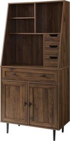 img 2 attached to 🖥️ Walker Edison Dark Walnut Secretary Hutch Wood Desk: 64-Inch, Keyboard Drawer, Bookshelf Storage, Home Office Cabinet