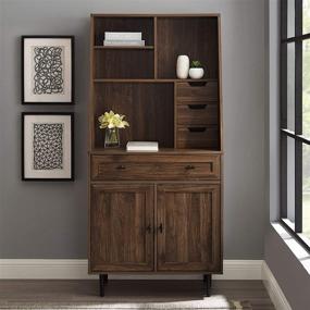 img 3 attached to 🖥️ Walker Edison Dark Walnut Secretary Hutch Wood Desk: 64-Inch, Keyboard Drawer, Bookshelf Storage, Home Office Cabinet