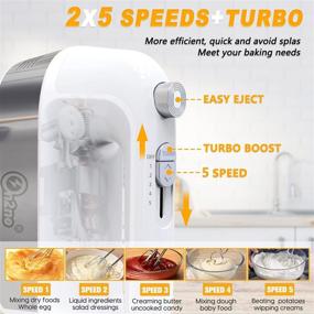 img 3 attached to 🔌 ON2NO Hand Mixer Electric: Powerful 450W Handheld Mixer with Turbo, 5-Speed Egg Beater Mixing, Eject Button, and 5 Accessories (Whisk, Beaters, Dough Hooks) in Measuring Storage Case