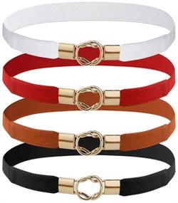 img 4 attached to 👗 Pack of 4 Women's Retro Waist Belts with Metal Buckles for Dresses (Black, Red, White, Khaki)