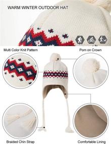 img 1 attached to Winter Ski Hat for Ladies - Cozy Wool Peruvian Earflap Beanie with Fleece Lining