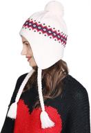 winter ski hat for ladies - cozy wool peruvian earflap beanie with fleece lining logo