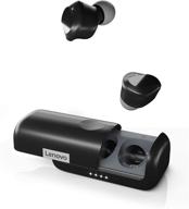 🎧 lenovo true wireless earbuds bluetooth 5.0: ipx5 waterproof, usb-c quick charge, built-in mic - perfect for work, travel, gym (black) logo