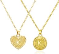 💍 rinhoo 2pc/set 18k gold plated initial letter necklace - heart round love a-z, 26 capital pendant monogram necklaces, women's girl's jewelry logo