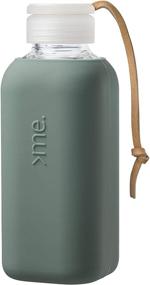 img 4 attached to SQUIREME. Y1 Glass Water Bottles 20 oz Pine Green - Reusable, Easy-Off Lid, Silicone Sleeve, Drinking Tumbler, Dishwasher Safe, Clear, BPA Free