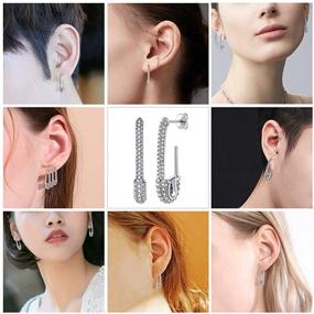 img 1 attached to 💫 Minimalist Sterling Silver Safety Pin Cartilage Earrings – Silvora Big Hoop Ear Rings for Women & Girls, Elegant Dangle Charms Jewelry